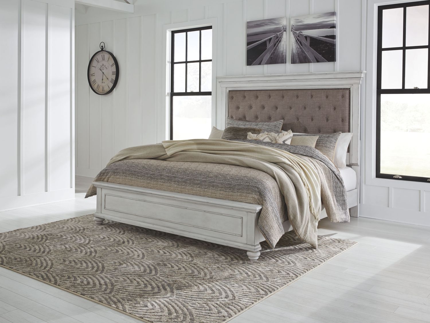 Kanwyn - Whitewash - King Upholstered Panel Bed