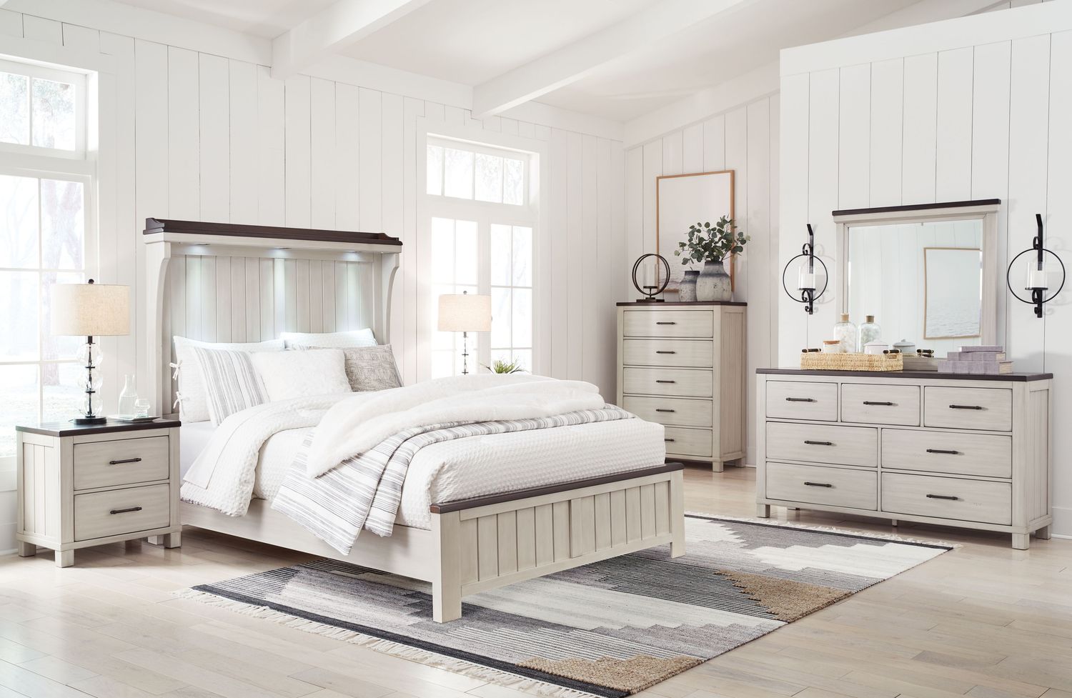 Darborn - Gray / Brown - 6 Pc. - Dresser, Mirror, Chest, Queen Panel Bed