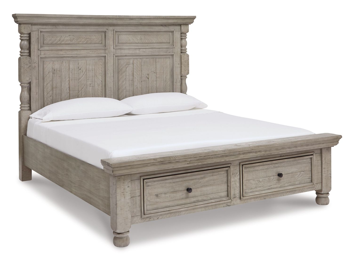Harrastone - Gray - Queen Hdbd/Ftbd Posts/drawers