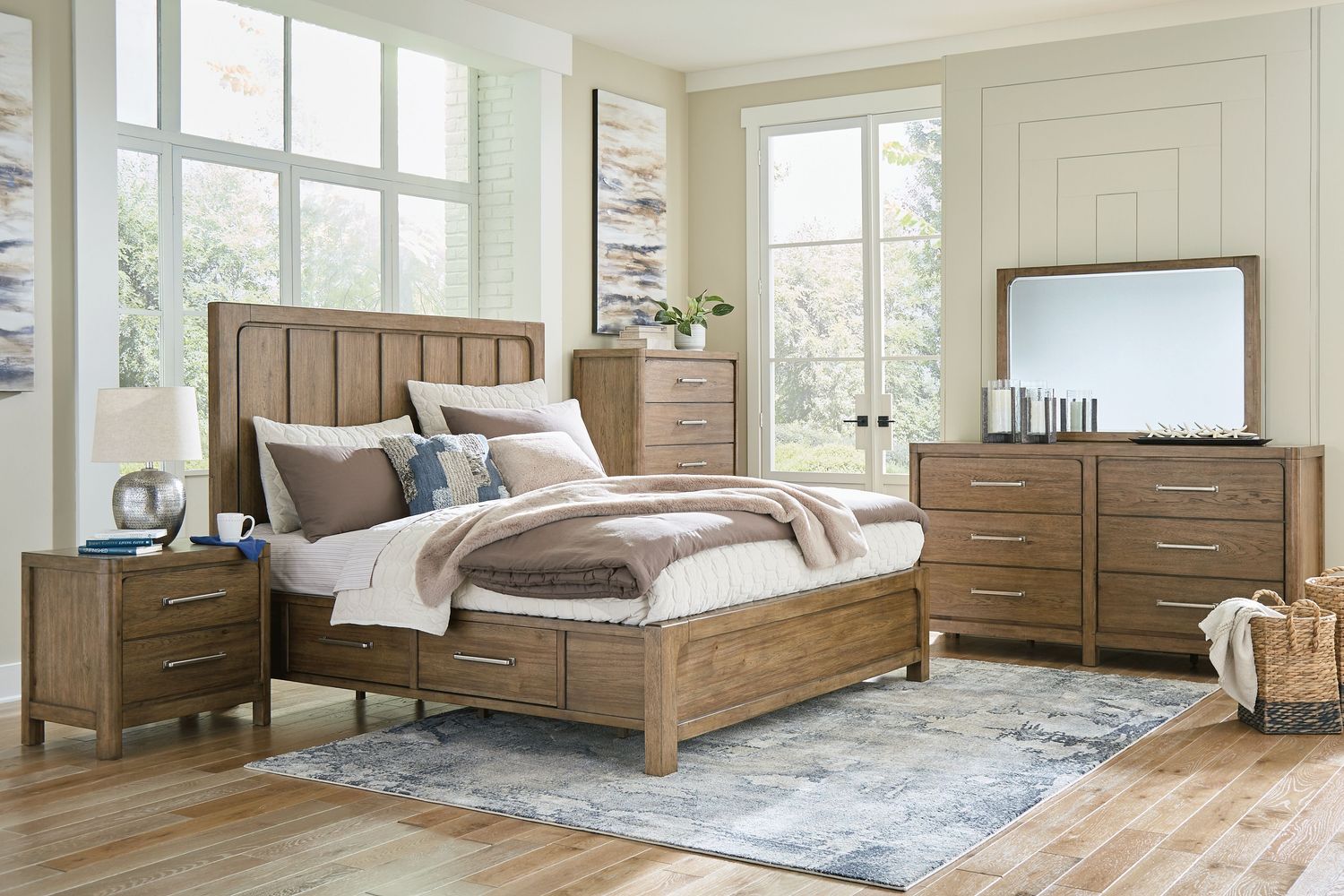 Cabalynn - Light Brown - 9 Pc. - Dresser, Mirror, Chest, California King Panel Bed With Storage, 2 Nightstands