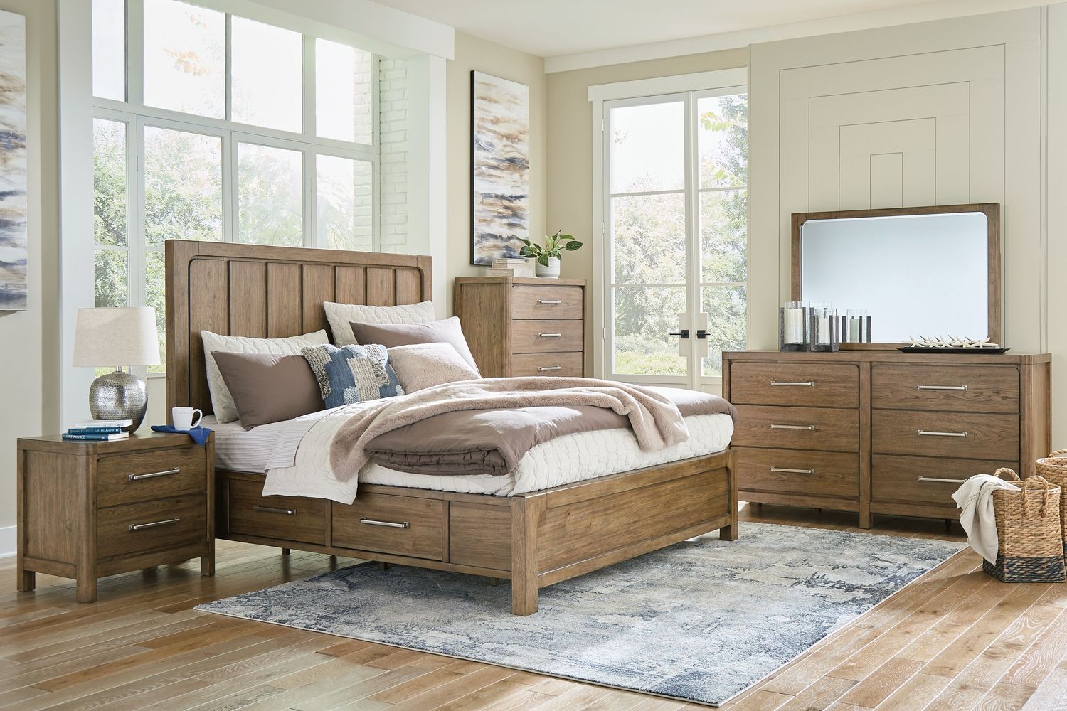 Cabalynn - Light Brown - 9 Pc. - Dresser, Mirror, Chest, King Panel Bed With Storage, 2 Nightstands