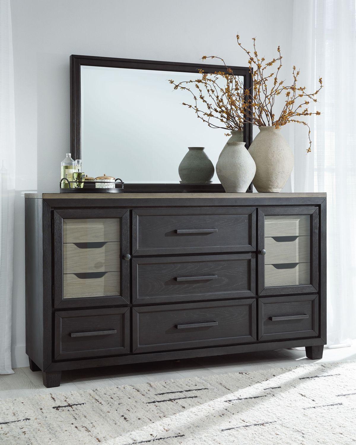 Foyland - Black / Brown - Dresser, Mirror