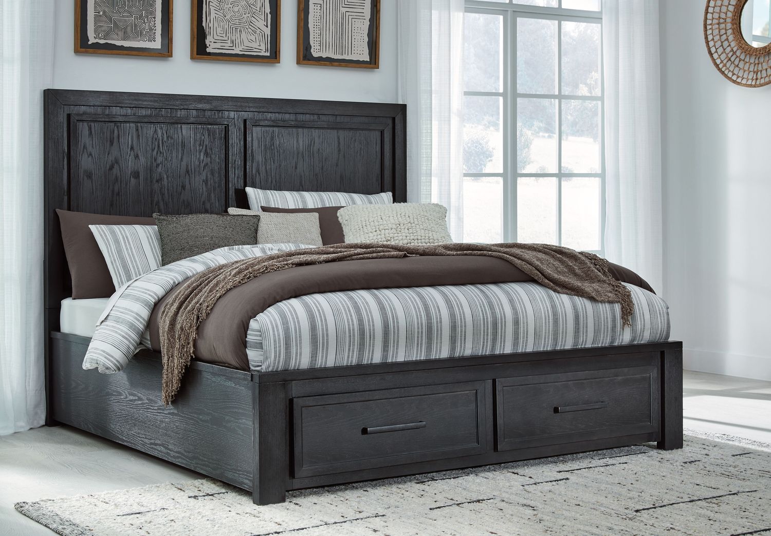 Foyland - Black / Brown - King Panel Storage Bed