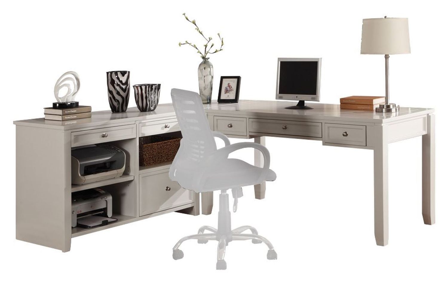 Boca - L Shape Desk With Credenza - Cottage White