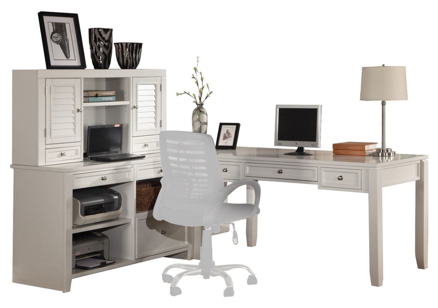 Boca - L Shape Desk With Credenza And Hutch - Cottage White