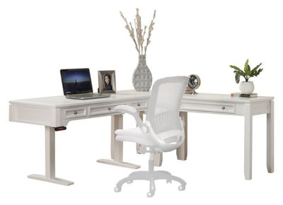 Boca - Power Lift L Shape Desk - Cottage White