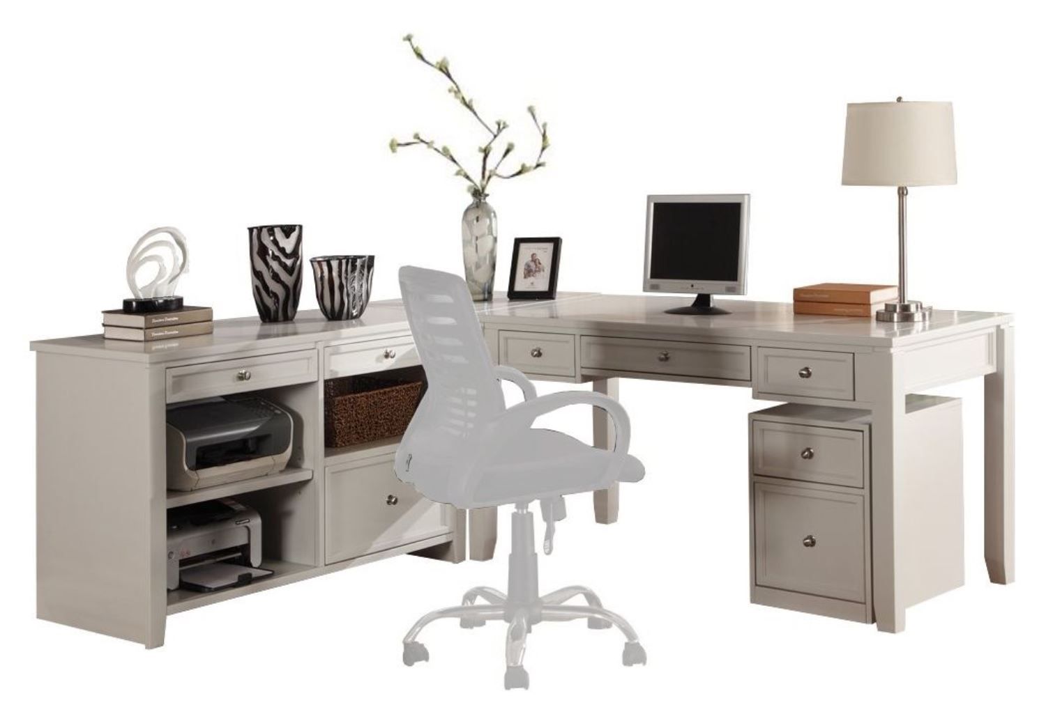 Boca - L Shape Desk With Credenza And Lateral File - Cottage White