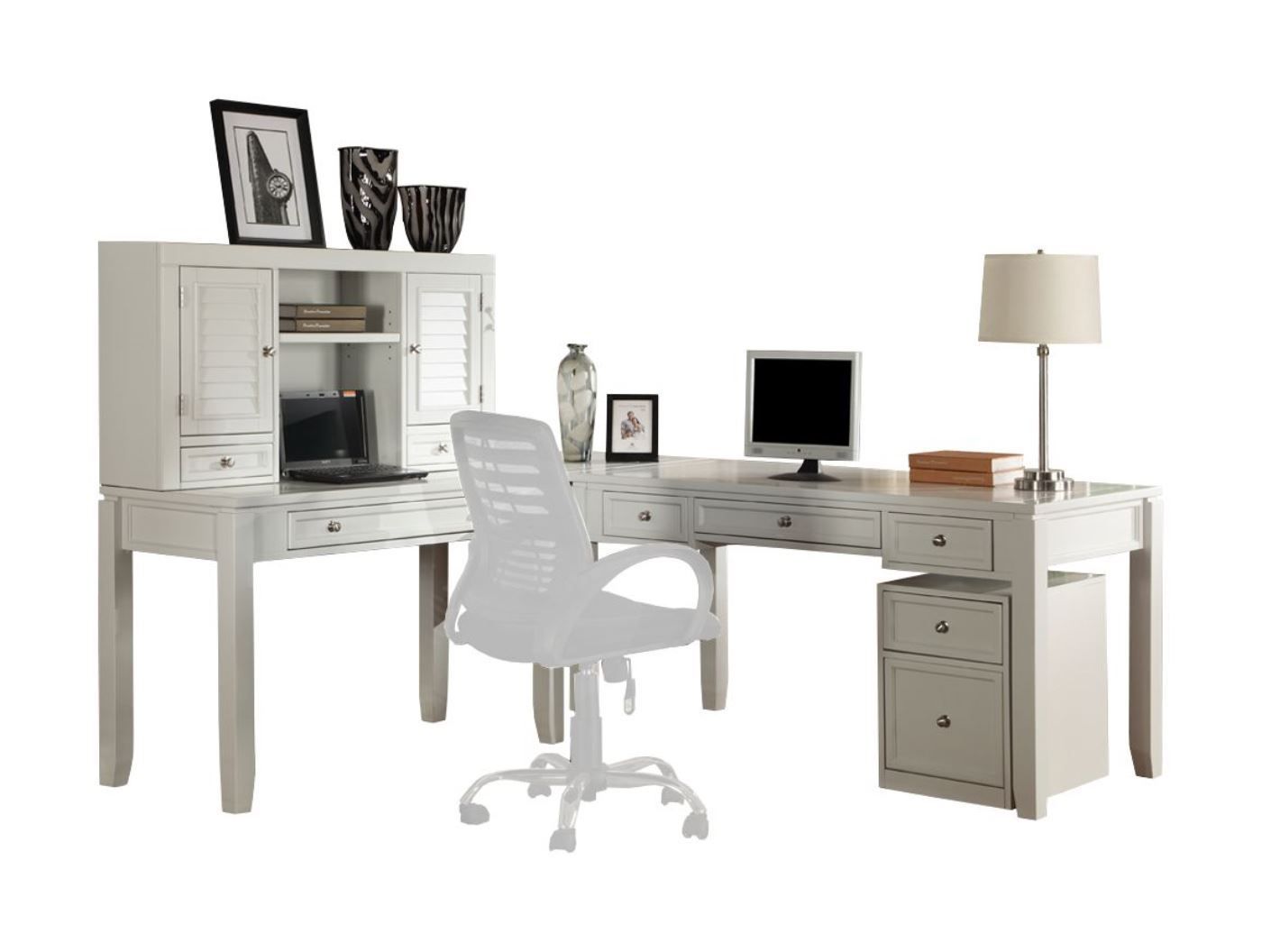 Boca - 5 Piece L Shape Desk With Lateral File And Hutch - Cottage White