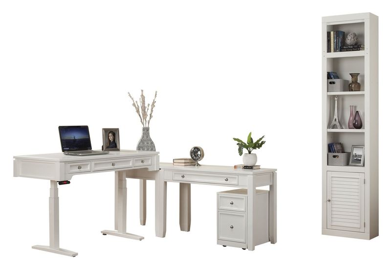 Boca - Power Lift L Shape Desk With File And Bookcase - Cottage White