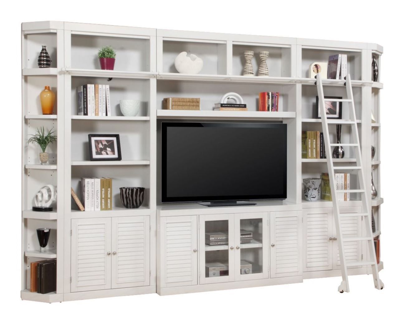 Boca - 7 Piece Entertainment Wall With Corner Bookcases - Cottage White