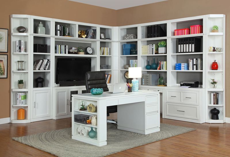 Catalina - 12 Piece Corner Library Wall With Writing Desk - Cottage White