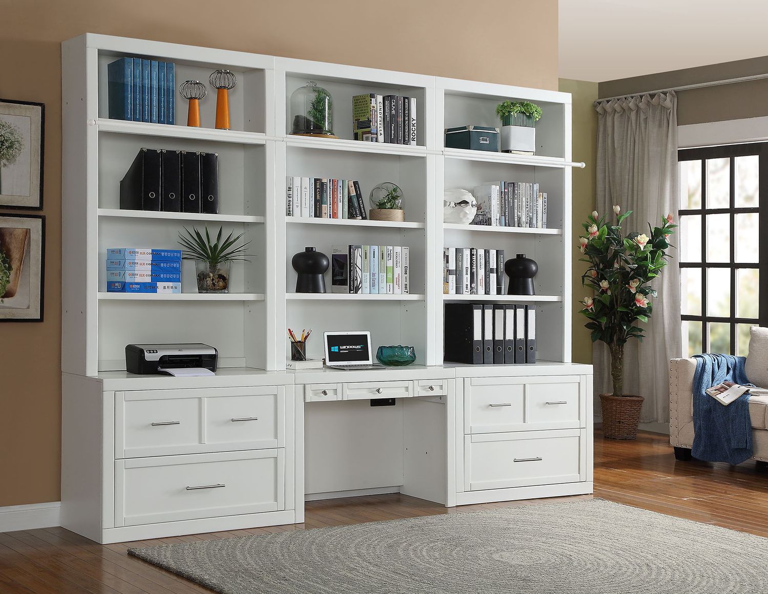 Catalina - 6 Piece Workspace Library Wall - Cottage White
