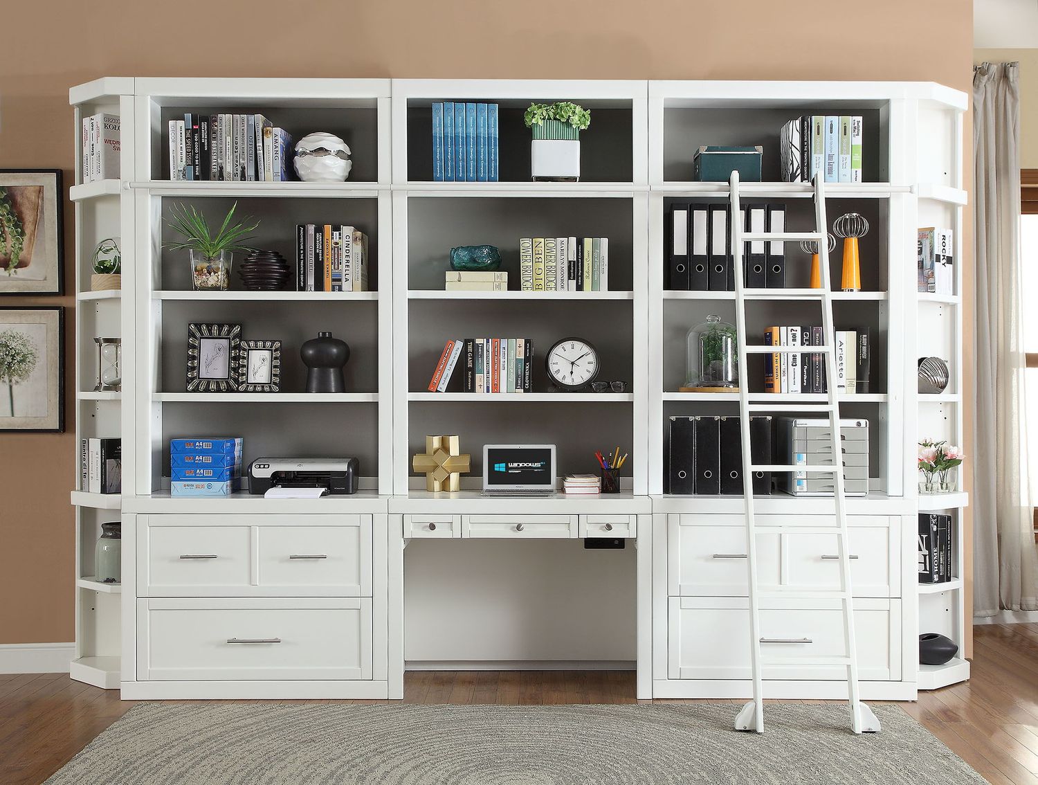 Catalina - 9 Piece Workspace Library Wall - Cottage White