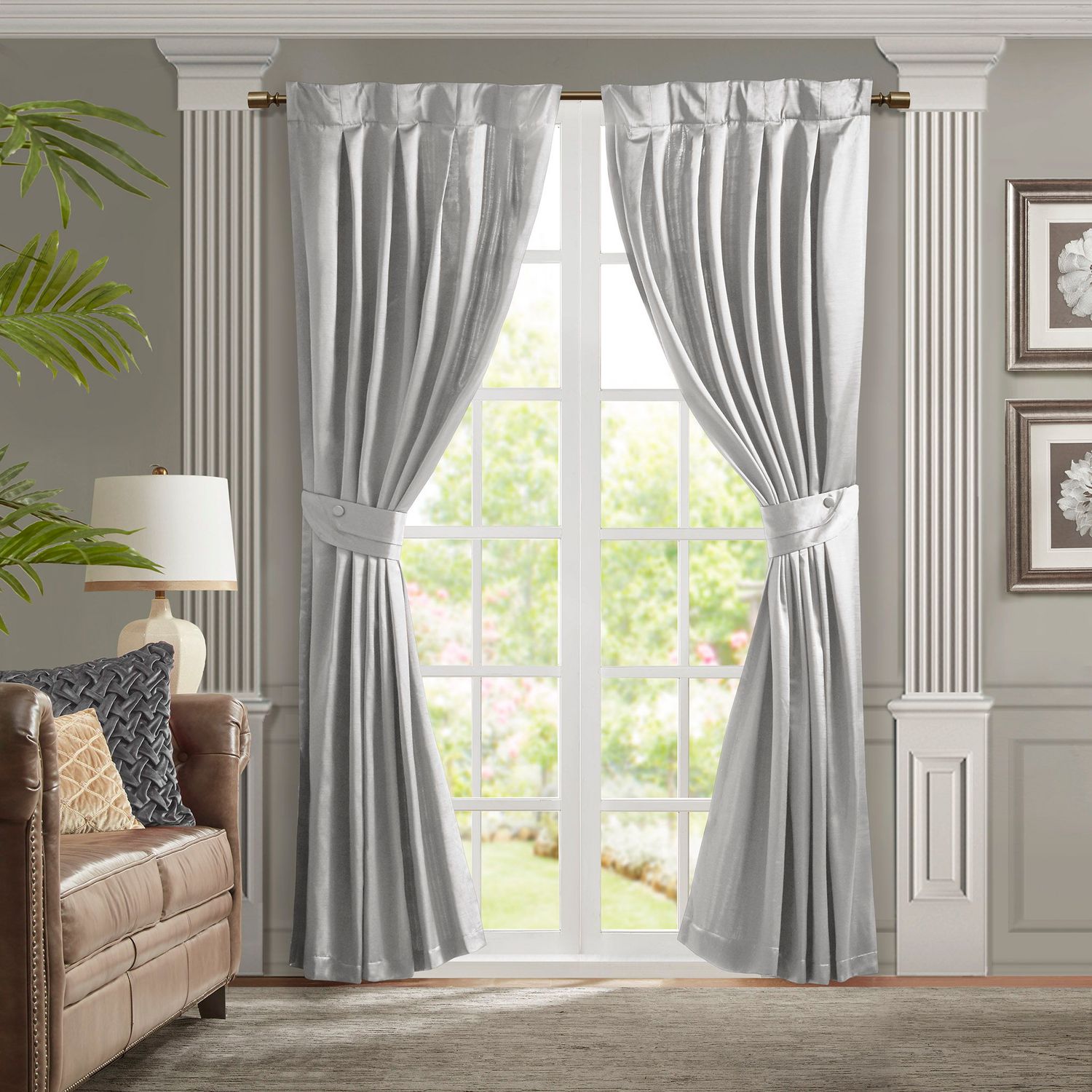 Avignon - Pleat Curtain Panel With Tieback Single - Silver