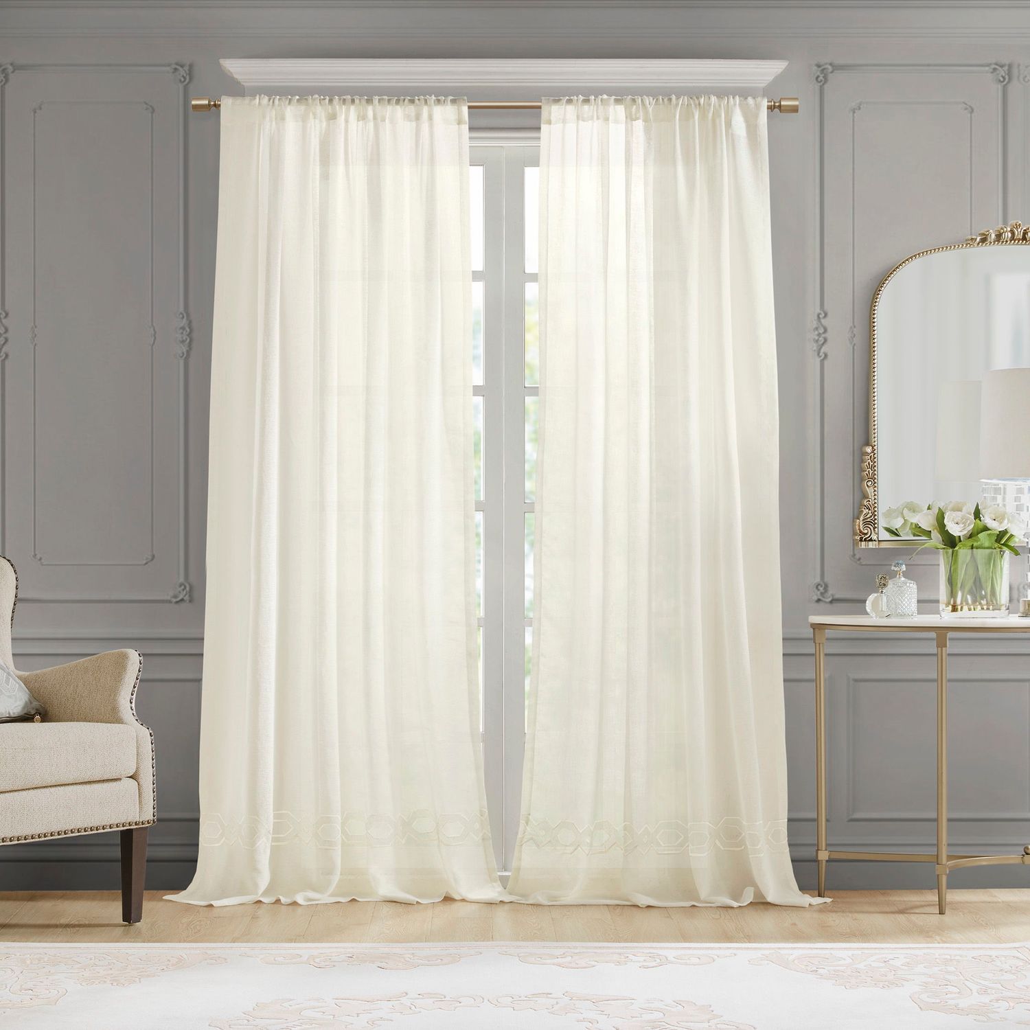 Cornelli - Embroidery Curtain Panel (Single) - Ivory