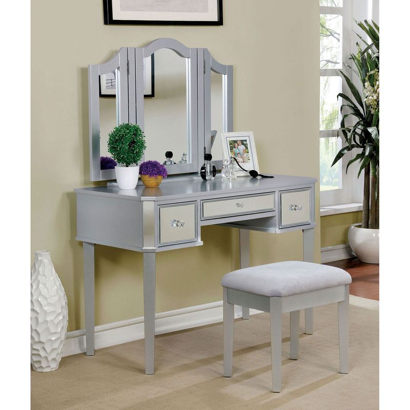 Clarisse - Vanity With Stool - Silver