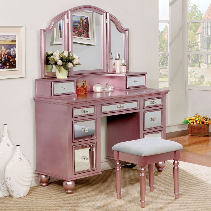 Tracy - Vanity With Stool - Rose Gold