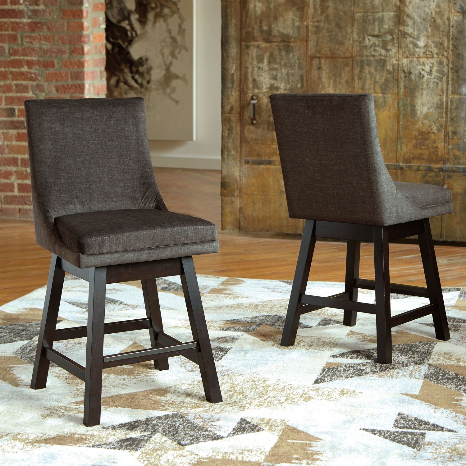 Tallenger - Dark Gray - Uph Swivel Barstool (Set of 2)