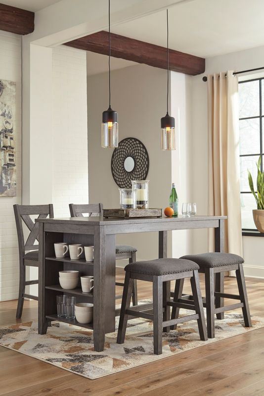 Caitbrook - Gray - 5 Pc. - Counter Table, 2 Stools, 2 Barstools