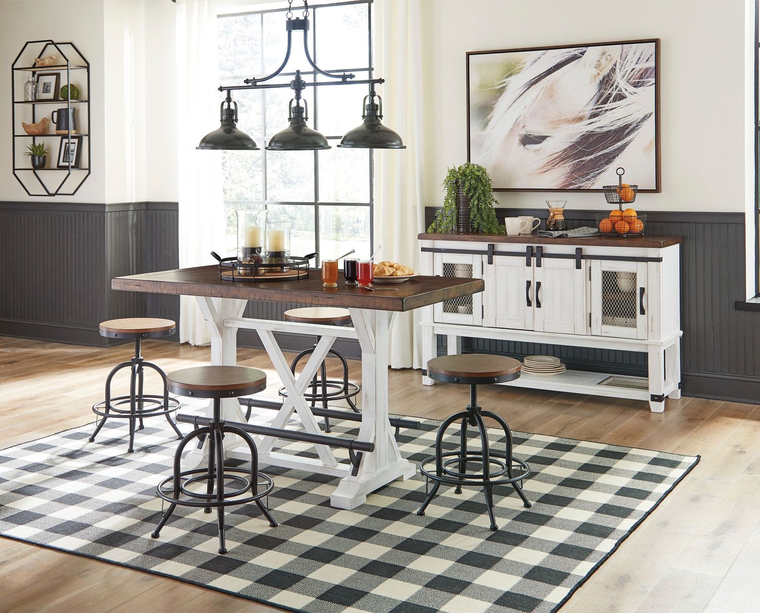 Valebeck - White - 6 Pc. - Counter Table, 4 Barstools, Server