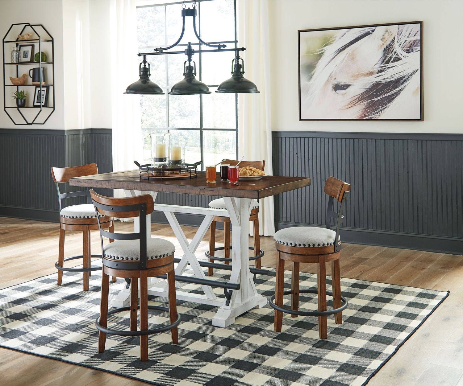 Valebeck - White - 5 Pc. - Counter Table, 4 Upholstered Barstools
