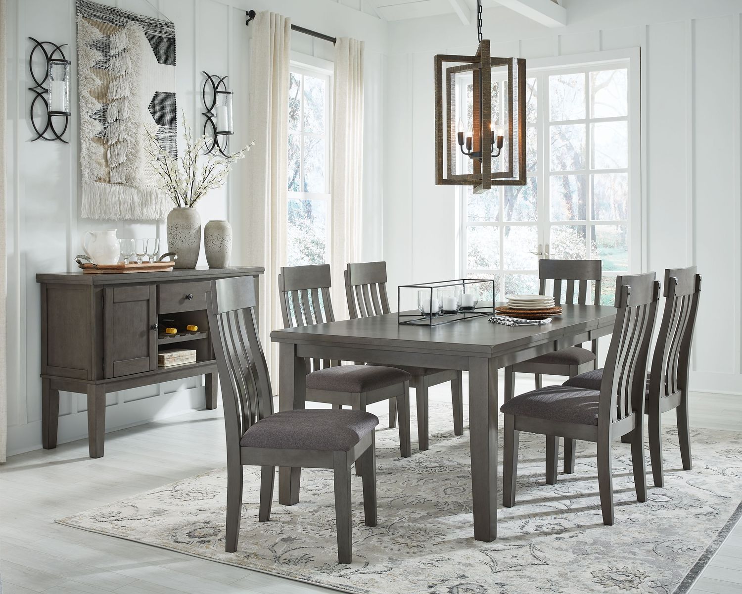 Hallanden - Black / Gray - 8 Pc. - Extension Table, 6 Side Chairs, Server