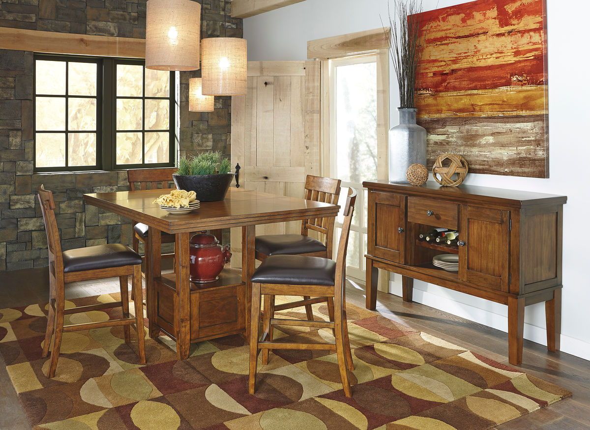 Ralene - Light Brown - 6 Pc. - Counter Extension Table, 4 Barstools, Server