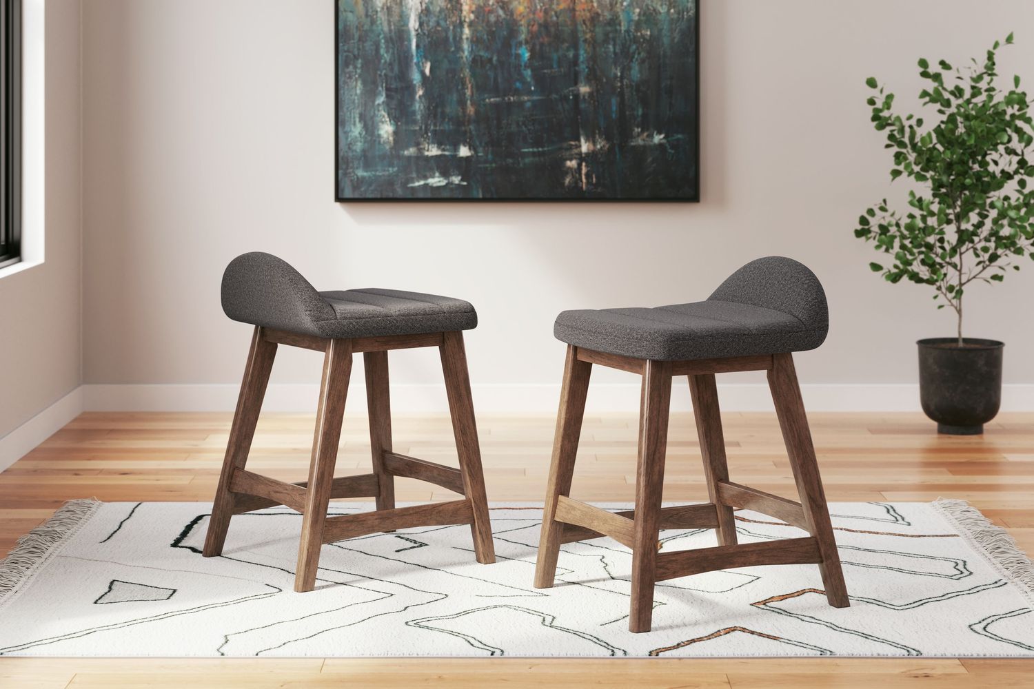 Lyncott - Charcoal / Brown - Upholstered Barstool (Set of 2)