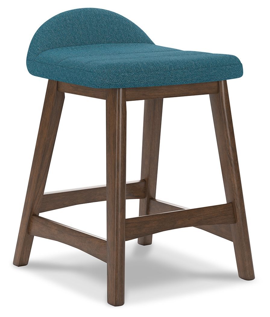 Lyncott - Blue / Brown - Upholstered Barstool (Set of 2)