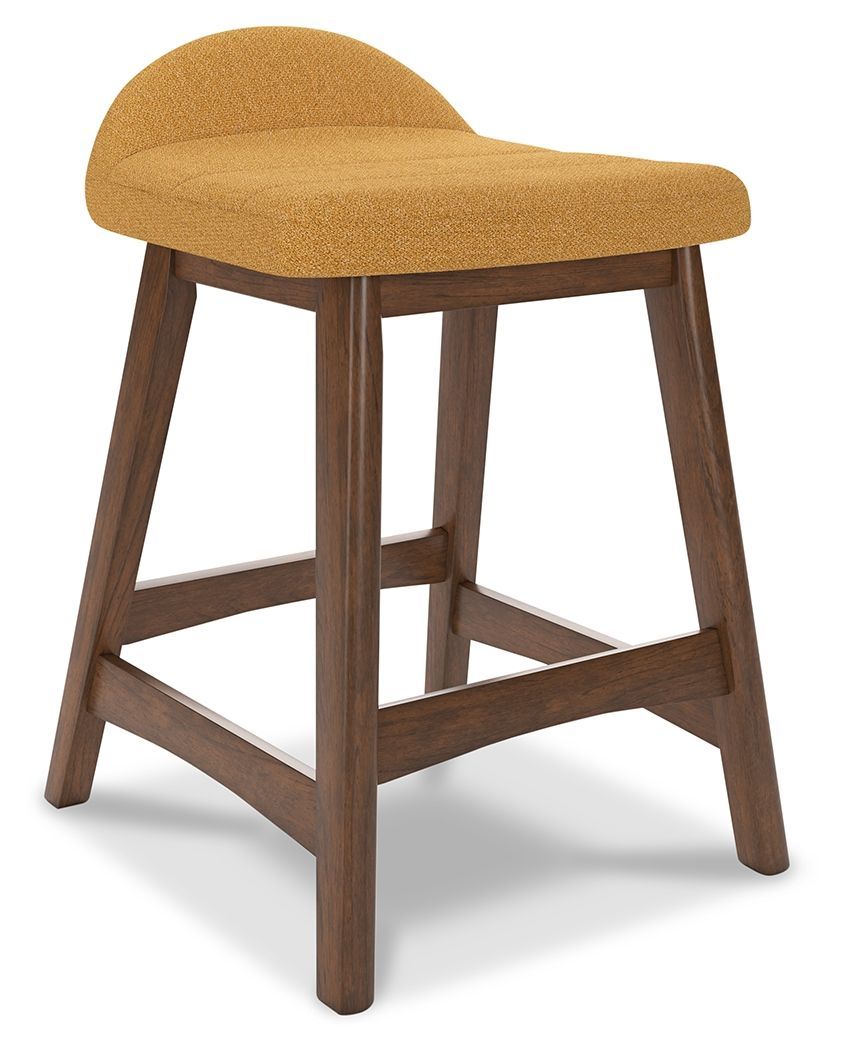 Lyncott - Mustard / Brown - Upholstered Barstool (Set of 2)