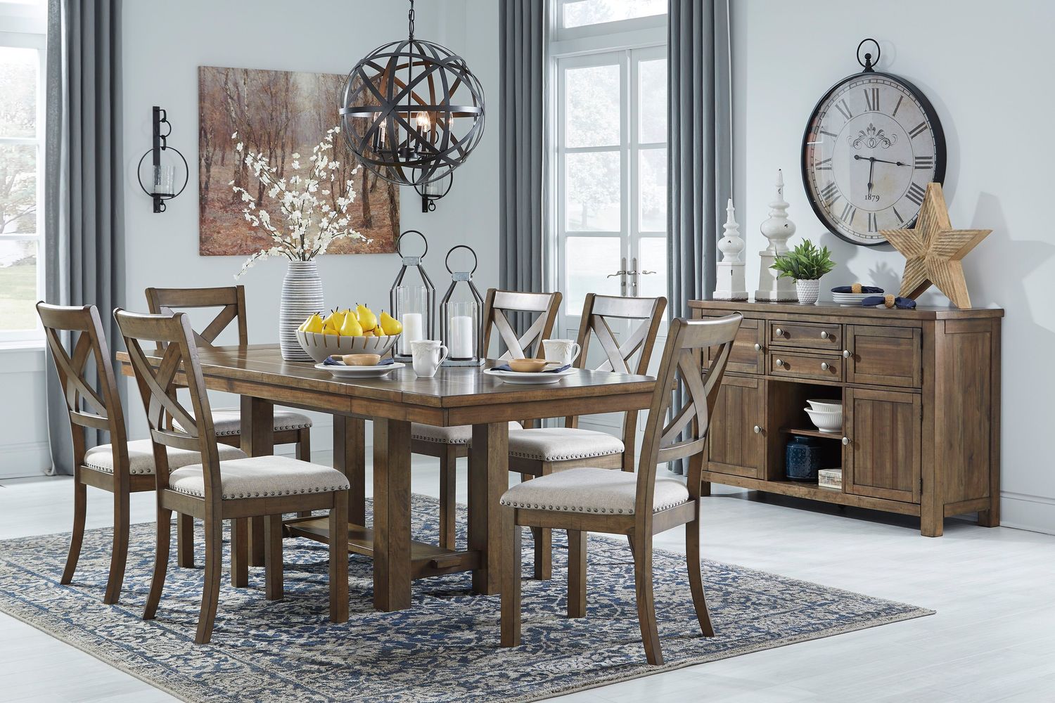 Moriville - Dark Gray - 8 Pc. - Extension Table, 6 Side Chairs, Server