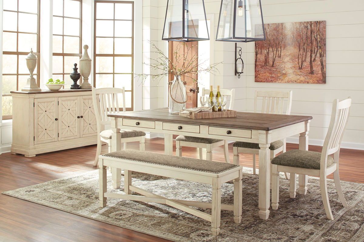 Bolanburg - Beige - 7 Pc. - Dining Room Table, 4 Side Chairs, Bench, Server