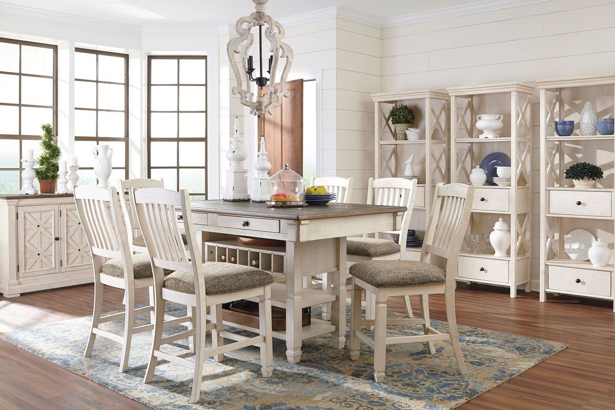 Bolanburg - Beige - 11 Pc. - Counter Table, 6 Barstools, Server, 3 Cabinets