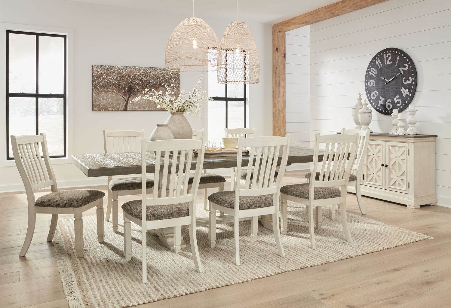 Bolanburg - Brown / Beige - 10 Pc. - Dining Table, 6 Side Chairs, Bench, Sever