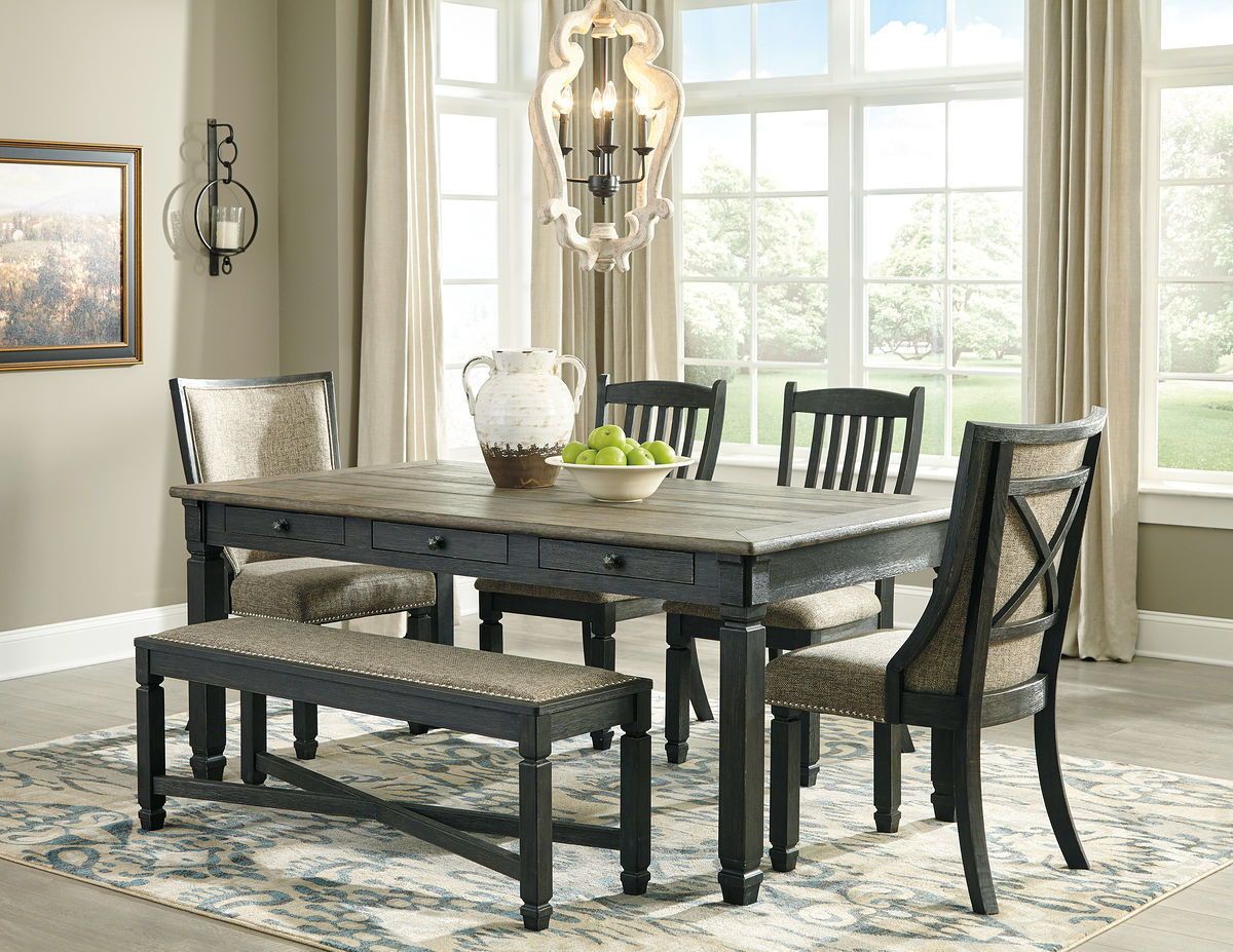 Tyler Creek - Dark Gray - 6 Pc. - Dining Room Table, 2 Side Chairs, 2 Upholstered Side Chairs, Bench