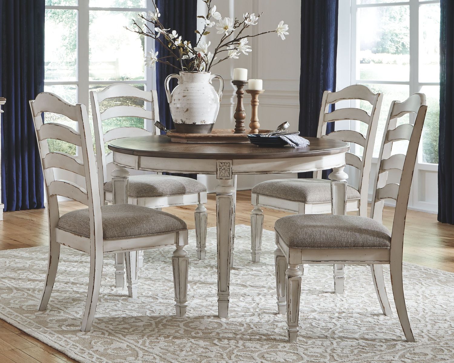 Realyn - White - 5 Pc. - Extension Table, 4 Ladderback Side Chairs