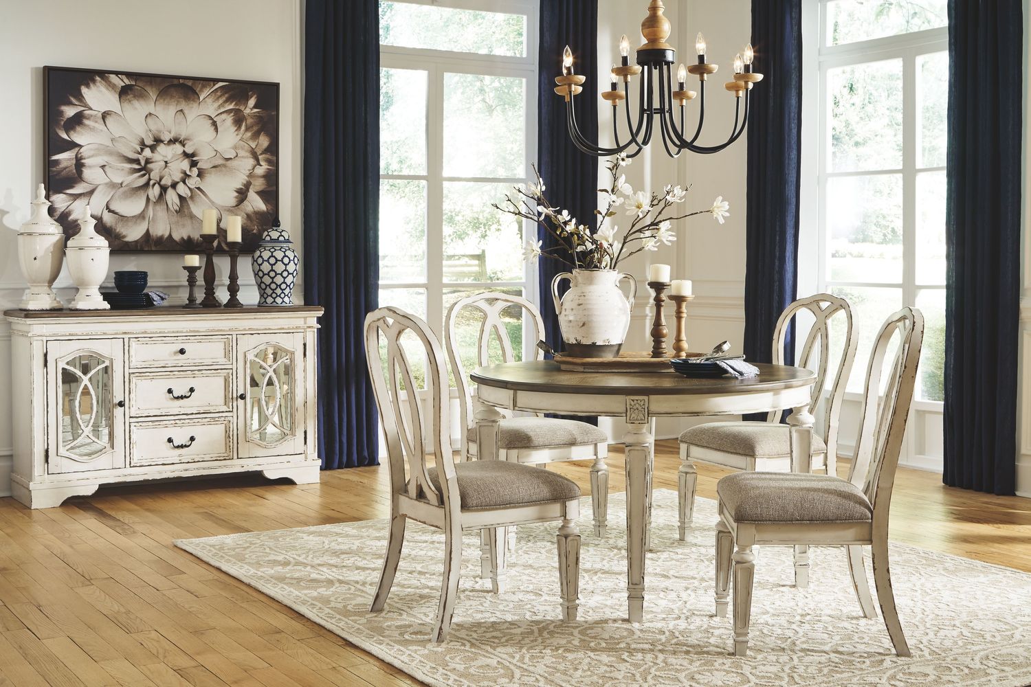 Realyn - White - 5 Pc. - Extension Table, 4 Ribbon Back Side Chairs