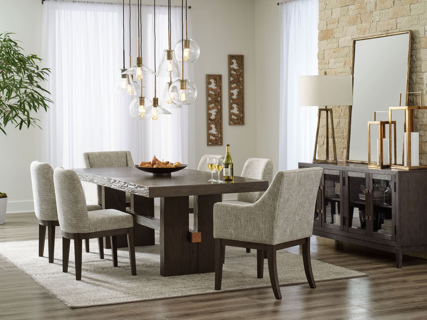 Burkhaus - Dark Brown - 10 Pc. - Dining Room Extension Table, 6 Side Chairs, 2 Arm Chairs, Server