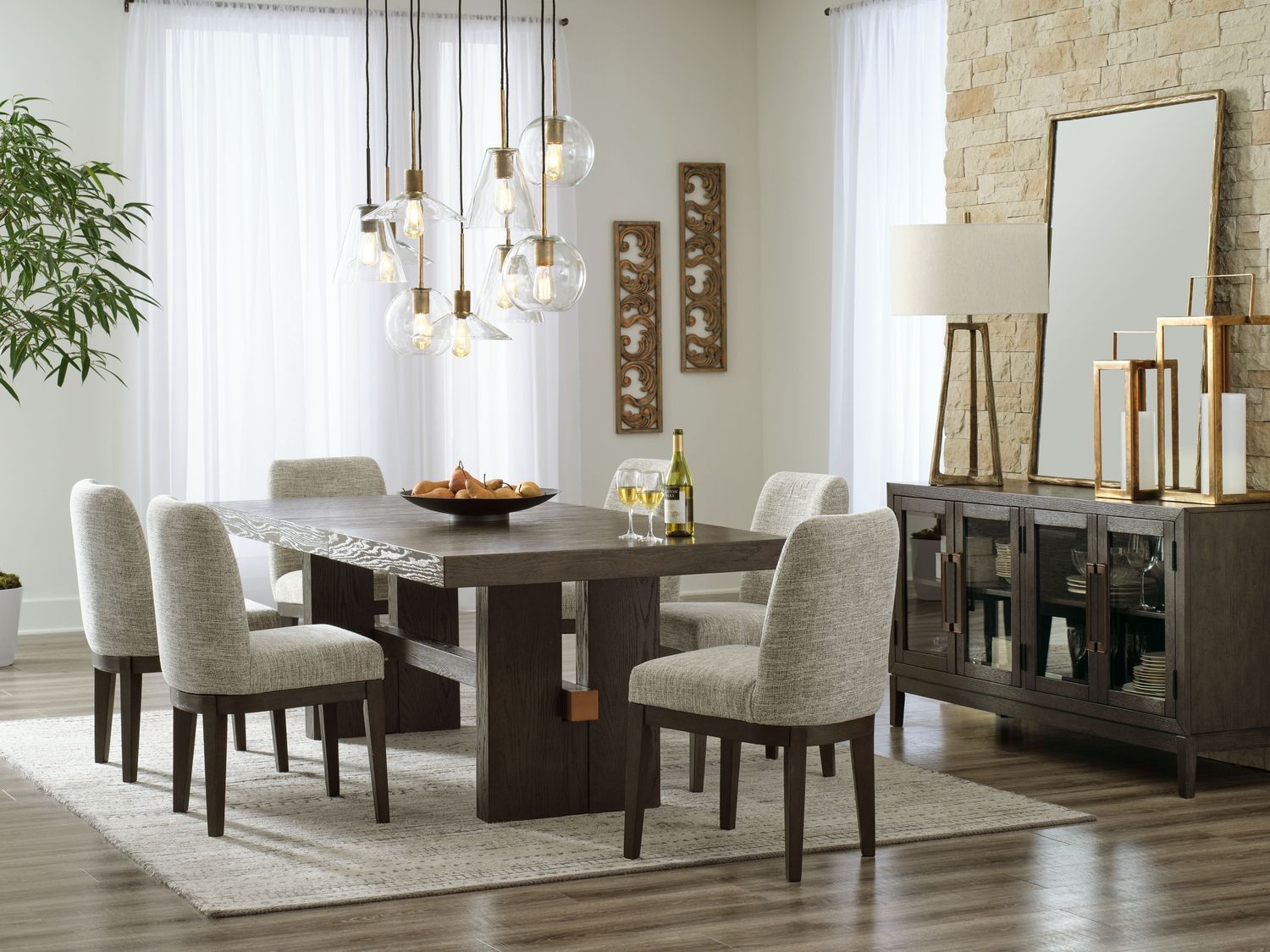 Burkhaus - Dark Brown - 8 Pc. - Dining Room Extension Table, 6 Side Chairs, Server