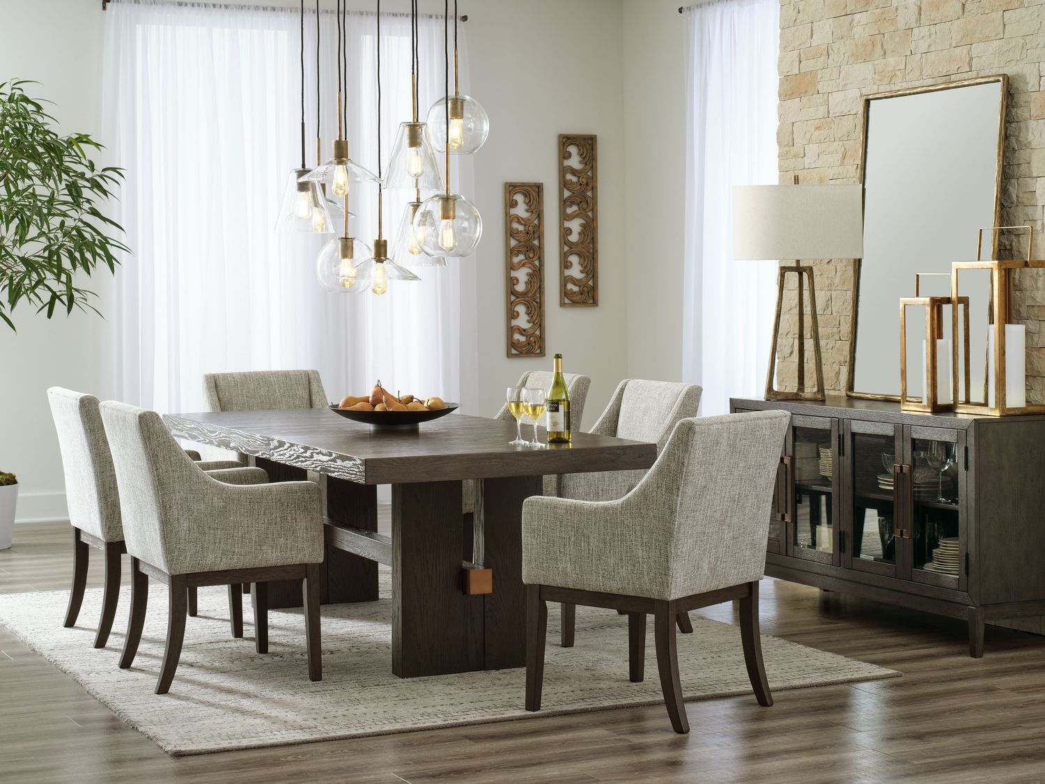Burkhaus - Dark Brown - 8 Pc. - Dining Room Extension Table, 6 Arm Chairs, Server