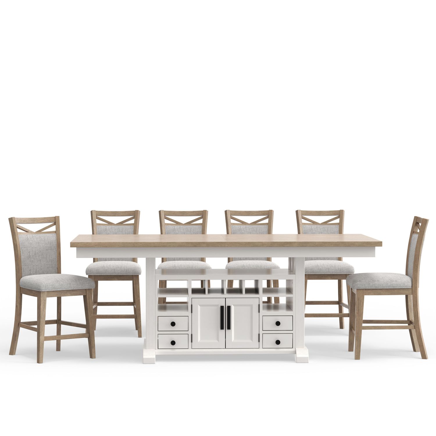 Americana Modern Dining - Island Counter Height Table With 6 Upholstered Chairs - Cotton