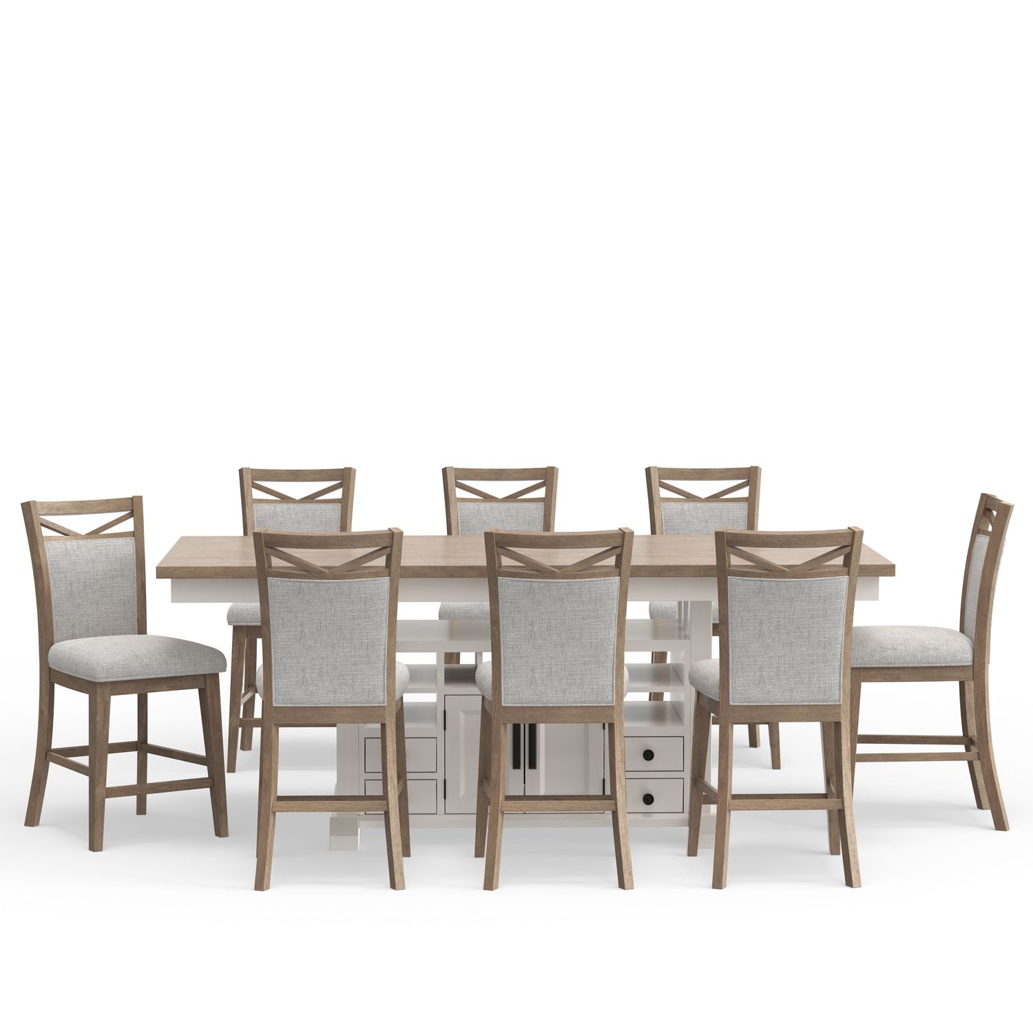 Americana Modern Dining - Island Counter Height Table With 8 Upholstered Chairs - Cotton