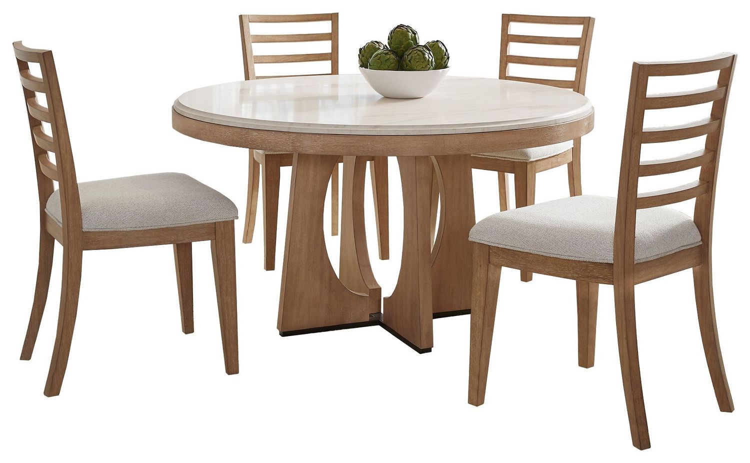 Escape - Dining 54 In. Round Table With 4 Ladderback Chairs - Mist