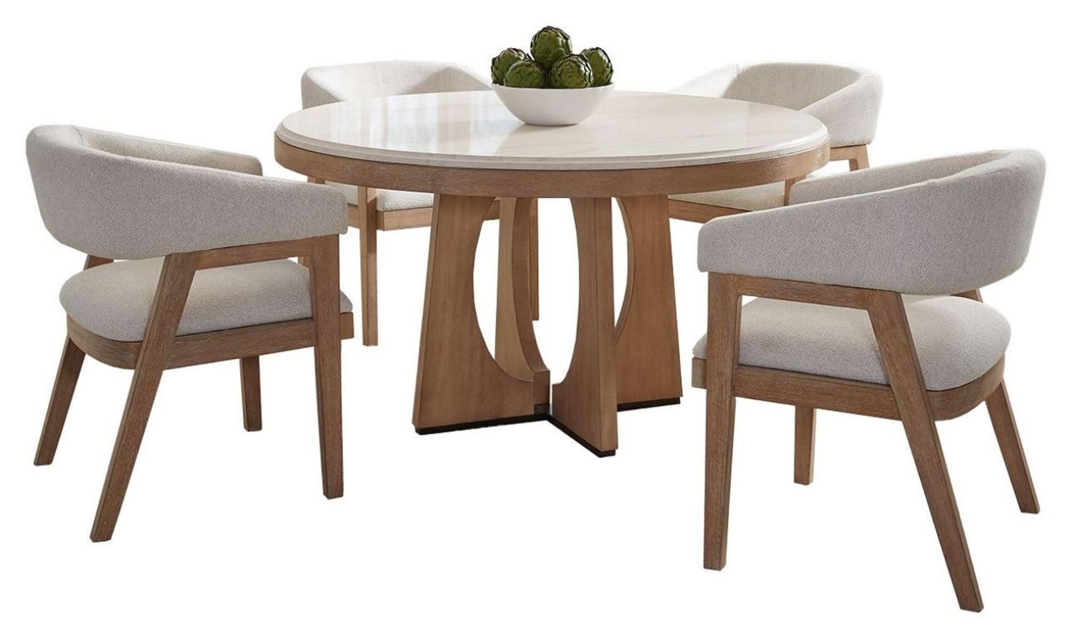 Escape - Dining 54" Round Table With 4 Barrel Chairs - Glazed Natural Oak