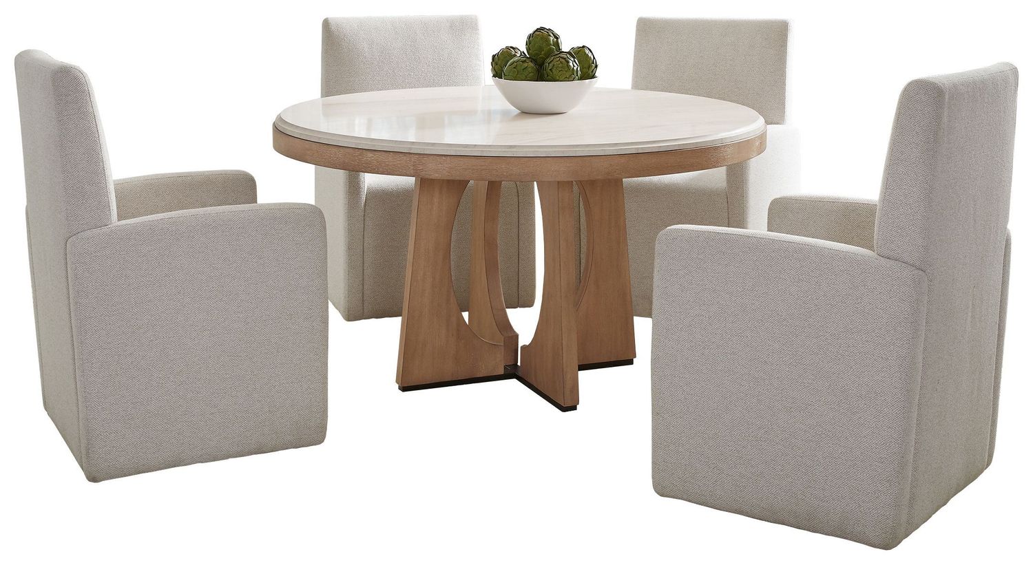 Escape - Dining 54" Round Table With 4 Caster Chairs - Glazed Natural Oak