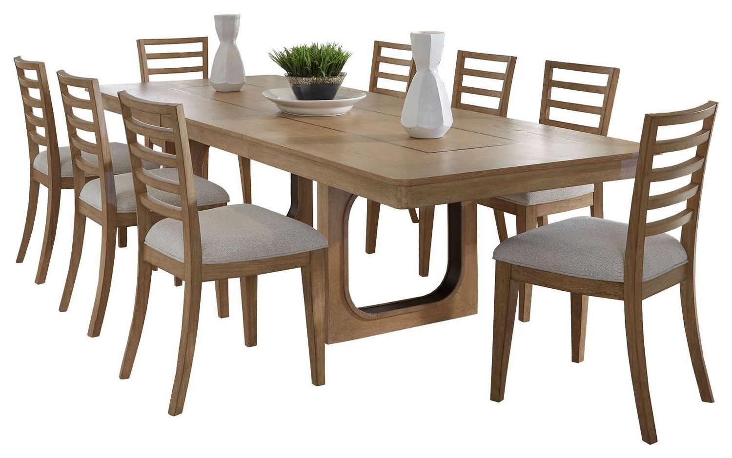 Escape - Dining 84" Rectangular Table With 8 Ladderback Chairs - Glazed Natural Oak
