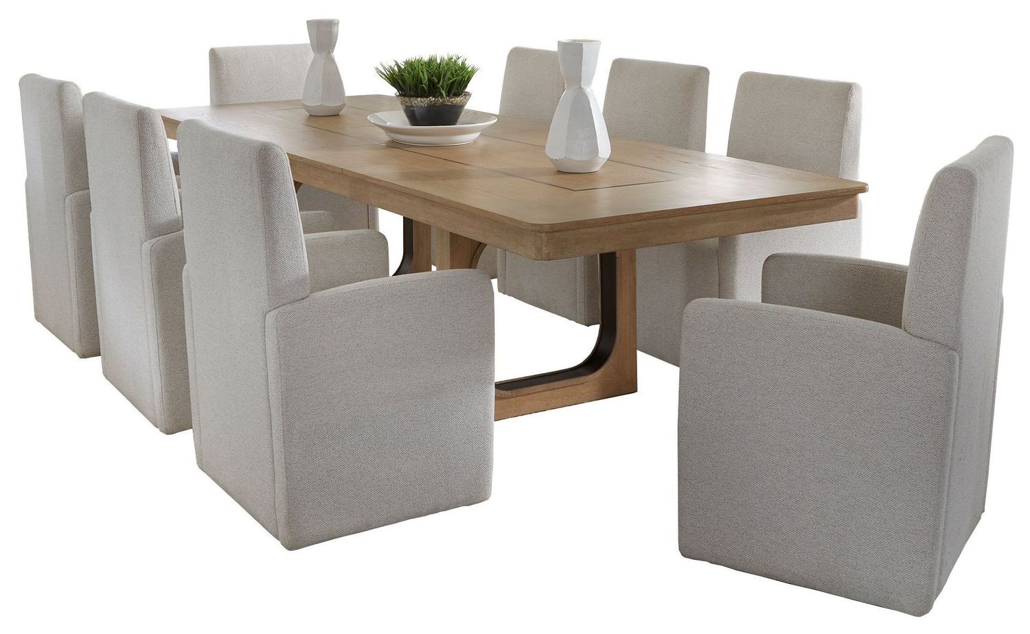 Escape - Dining 84" Rectangular Table With 8 Caster Chairs - Glazed Natural Oak
