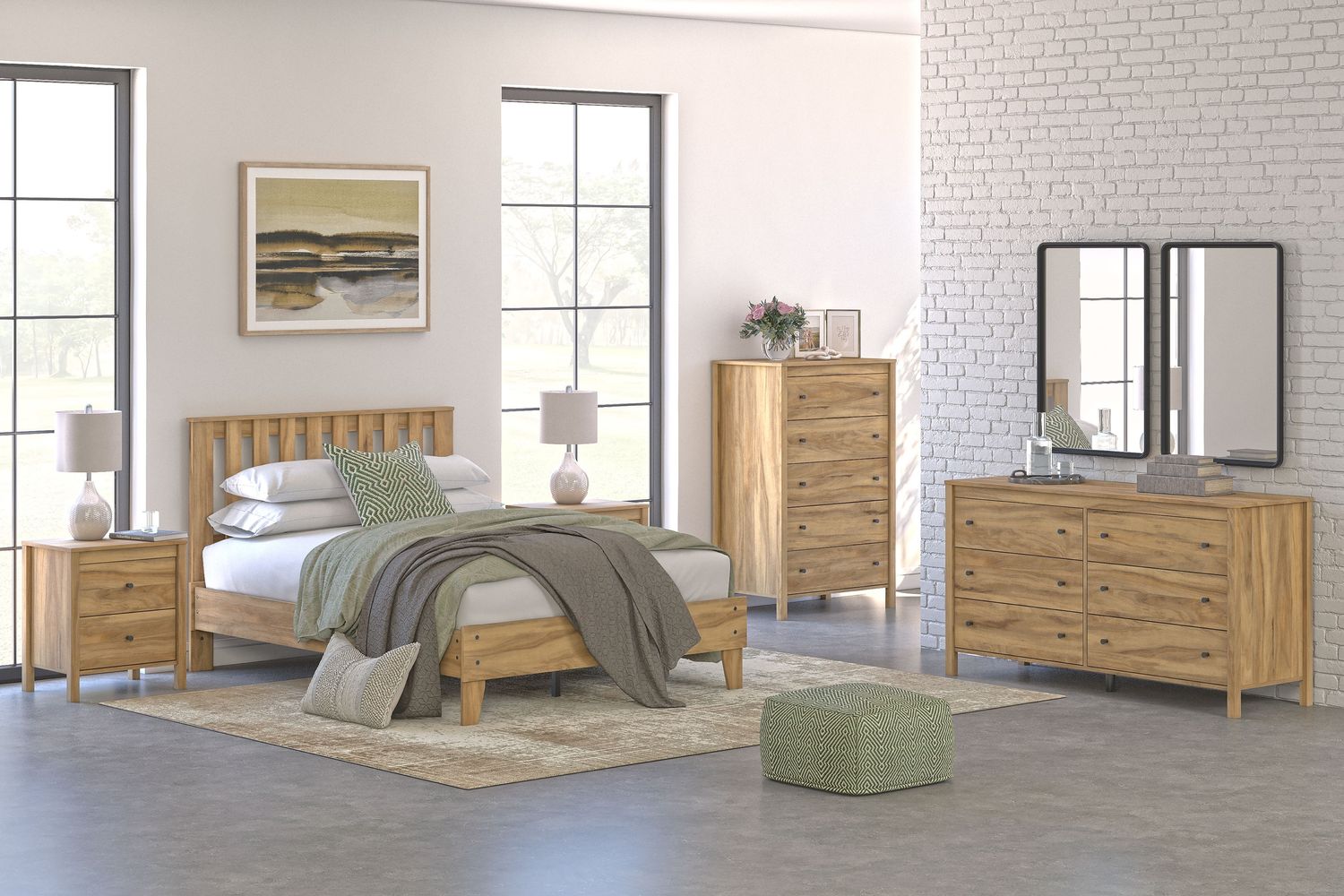 Bermacy - Light Brown - 4 Pc. - Dresser, Chest, Full Platform Panel Bed