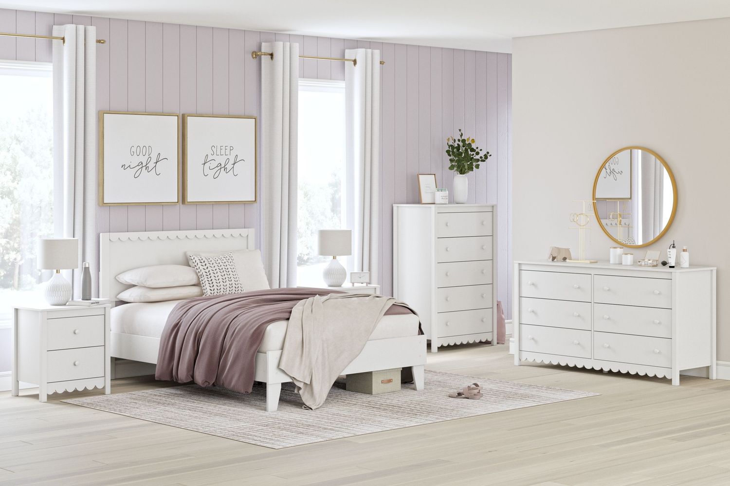 Hallityn - White - 3 Pc. - Dresser, Full Panel Platform Bed