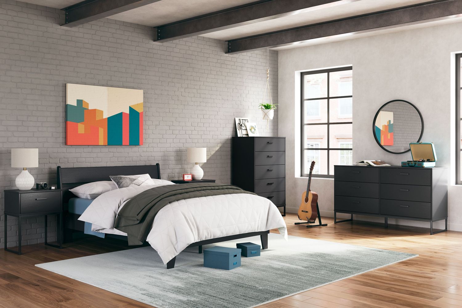 Socalle - Black - 6 Pc. - Dresser, Chest, Full Panel Platform Bed, 2 Nightstands